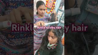 Very rinkle hair to smooth and silky hair, straighting by student.🤗💥