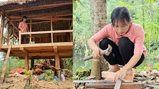 How a girl builds a wooden house on the island/Make wood shavings/Dragon eye island/off grid