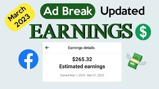 Facebook ad break earnings updated March 2023 | Facebook earnings #monetization #facebookearning