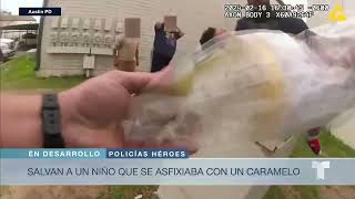 Captan momento en que dos policías salvan niño de asfixiarse