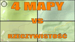 4 mapy vs rzeczywistość. Serwisy kartograficzne vs mapa profesjonalna vs teren realny. Karpaty.