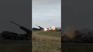 Ukrainian BM 27 Uragan firing rockets MLRS 2023