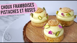 Choux framboises, pistaches et rose