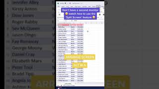 Create duplicate screen using split screen feature 😉 #shorts #excel #screen #split #tips #tricks