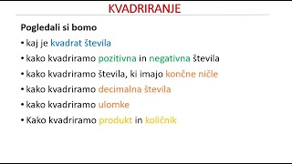 Lastnosti KVADRIRANJA