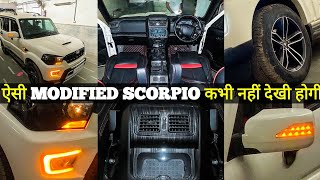 FULLY MODIFIED BASE MODEL SCORPIO S5🔥 BLACK INTERIOR, EXTRA COMFORT SEATCOVERS, MUSIC SYSTEM, ALLOYS