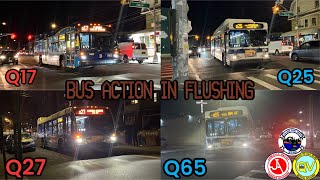 MTA NYCT & MTA Bus: Bus Action In Flushing [ Q17, Q25, Q27 & Q65 ]