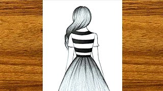 Easy girl backside drawing || how to draw a girl || girl drawing easy || poor artist