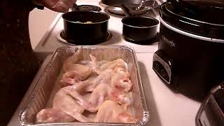 Chicken Wings and Skillet Fried Potatoes w/ Bellpeppers and Onion, and Brocolli w Cheese  .