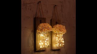 Rustic Wall Sconces Mason Jar Sconces Handmade Wall Art Hanging Design with Remote Control LED Fairy