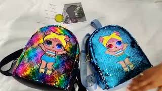 TAS RANSEL SEQUIN TAS LOL GLITTER BANDANA KUNING LED NYALA SD