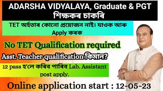 Adarsha vidyalaya Assam Recruitment 2023/PGT & Graduate Teacher eligibility Assam 2023/