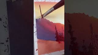 Gouache sunset mountains #shorts #artshorts #paintings #aestheticart #gouache #landscapepainting