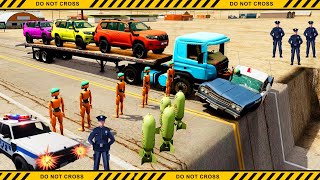 Double Flatbed Trailer Truck vs Police Chase! Giant Spinners & Lava Test (BeamNG.drive) #beamngdrive