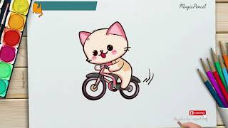 How to draw a cat riding a bike