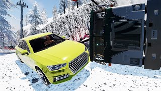 Cars VS  DANGEROUS CLİFF #16 Steep Slopes Mountain Road - Don't Stop - BeamNG Drive