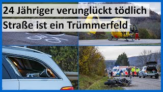 [ Motorradfahrer tödlich verunglückt ] +++ großes Trümmerfeld +++