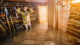 Flood in the dugout. I can't go inside. I'm pumping out the water. Cooking over fire.