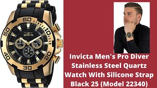 Invicta Men's Pro Diver Stainless Steel Quartz Watch With Silicone Strap Black 25 Model 22340