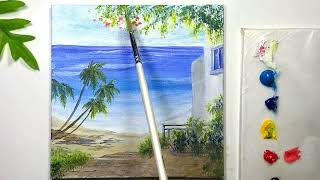 Sunshine Beach Love /Easy Acrylic Painting Tutorial For Beginners  #309