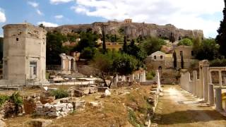 A shiny day downtown Athens at Roman Agora remains (HD)