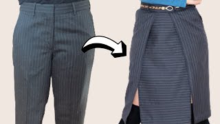 DIY Refashion | Men's Dress Pants turned Double Slit Skirt