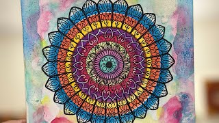 How to draw water color mandala art 50X speed. Uncut process video