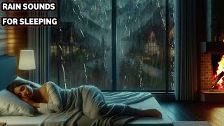 Heavy Rain & Thunder Sounds for Sleeping | A Cozy Bedroom with a Mountain View