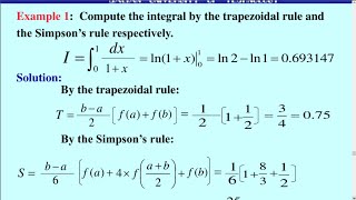 Compute the integral by the trapezoidal rule and the Simpson's rule