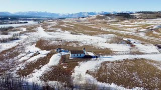 Beautiful Prairie Church and Canadian Rocky Mountains Flyover