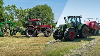 Claas Axion 840 w/ Massey Ferguson 2150 baler & Case 5150 w/ McHale 998