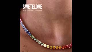 Swetelove Handmade Rainbow Multicolor Round Cut Sterling Silver Necklace