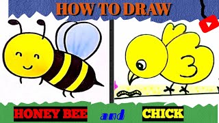 easy 😃 drawing of chick 🐥 and honeybee 🐝 | sketching with fun|