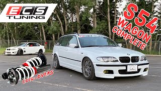 ECS Tuning E46 coil over install - S54 swapped touring complete - BMW Wagon project car build