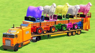 LOAD AND TRANSPORT SHEEP COLORED WITH JOHN DEERE and MINI TRACTORS ! FARMING SIMULATOR 22