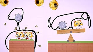 Save the doge | Levels with sharp sticks and ball obstacles in addition to bees