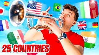 1 Trumpet 25 Countries | Stereotypical Famous Songs