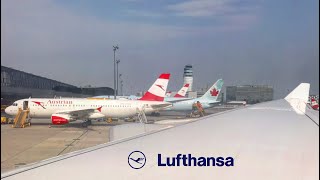 MASSIVE WINGVIEW | Lufthansa A340-600 takeoff from Vienna Airport to Frankfurt