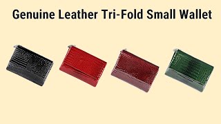 Genuine Leather Tri-Fold Small Wallet, Vintage Multi Functional Coin Purse with Zipper, Black