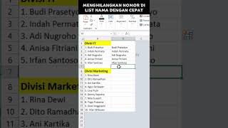 CARA MENGHILANGKAN NOMOR DI LIST NAMA DGN CEPAT🤩👌#shorts #excel #exceltips