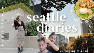 LIVING IN SEATTLE • chill morning routine & GRWM, wine tasting, cutting my boyfriend's hair | VLOG