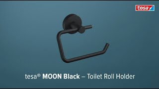 tesa® Moon toilet roll holder black, self-adhesive, powder coated metal