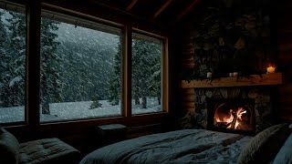 Cozy winter sounds of a crackling fireplace and a winter storm | Winter fireplace For Deep Sleep