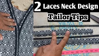 How to attach Double Lace on Neck || Latest Neck Design || Tailor Tips