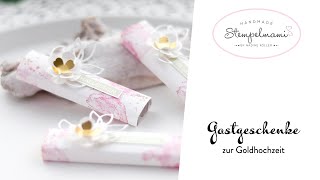 Gastgeschenke zur Goldhochzeit selber basteln | Merci Riegel Verpackung | Schnelles Goodie basteln