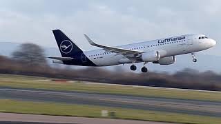 Lufthansa A320NEO takeoff from Manchester Airport