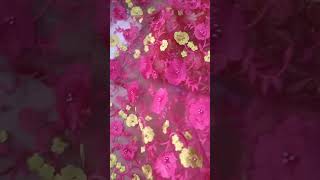 Hot Pink & Yellow Embroidery Lace Fabric available for order call Whatsapp us on 0503846476