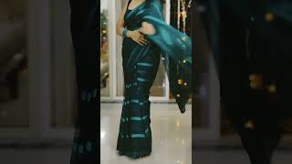 Peacock green Satin saree with Black silk Blouse | How to drape a saree? #sareehaul