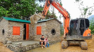 Rent an Excavator To Level The Ground, Build Concrete Front Yard For Stone House