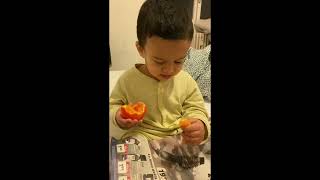 Vinamr eating an orange by himself || baby eating orange for the first time #orangefruit  || BLW ||